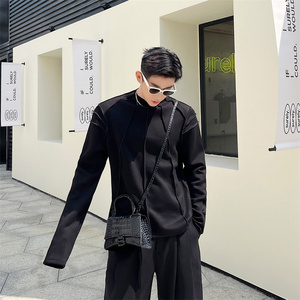 韩版ootd高级感痞帅打的衫套头小众男士轮廓线条气质长袖上衣P70图片