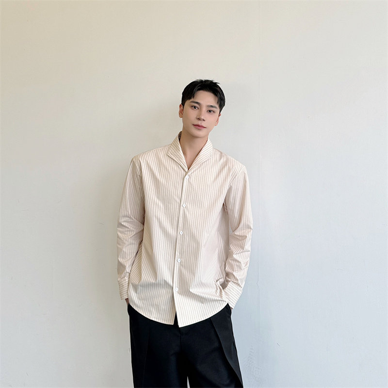 改良中式春日衬衫竖条纹高级感禁欲系衬衫男P75图片