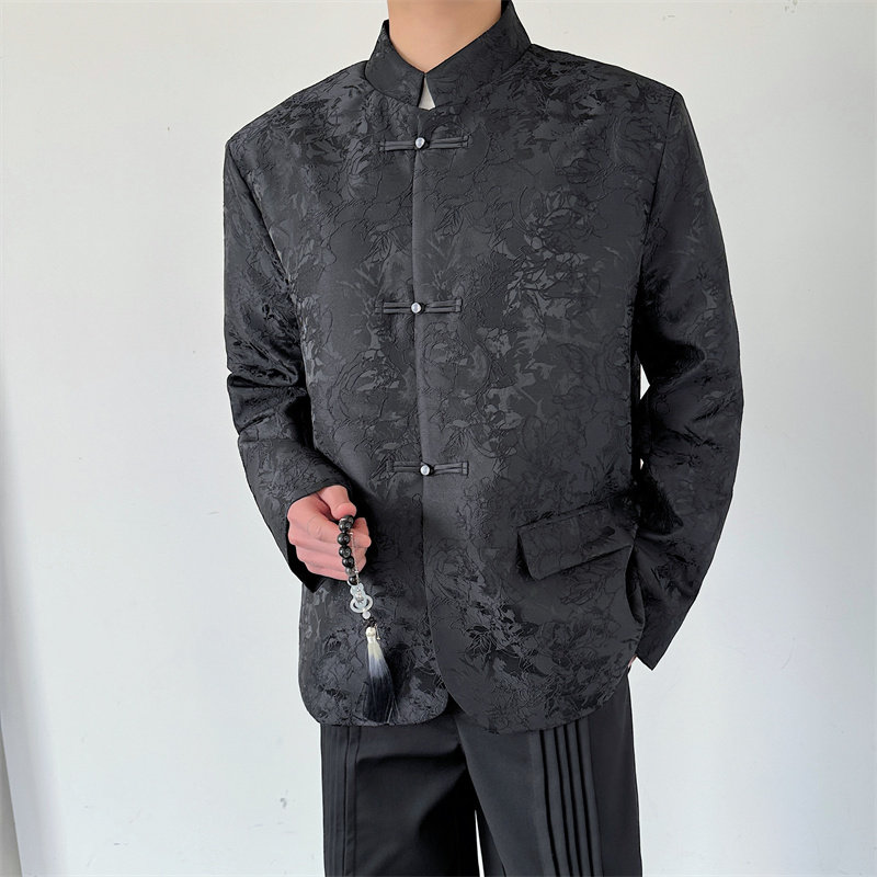 新中式提花暗花珍珠盘扣新中式西服外套男P145,男装西服,星座1009（原B233）