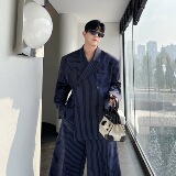 设计感小众高级感条纹时尚西装套装男P185，男装西服套装，星座1009（原B233）