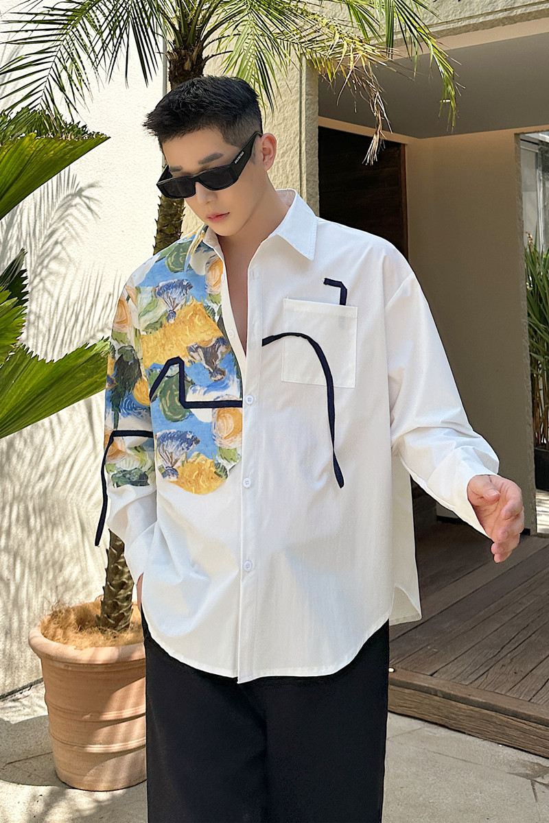 韩版油画白衬衫轻奢高级感法式上衣男P85,男装衬衫,星座1009（原B233）
