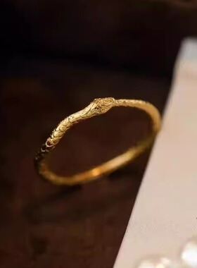 《不掉色可戴洗澡》ins风金色灵蛇戒指女食指小众设计高级感潮