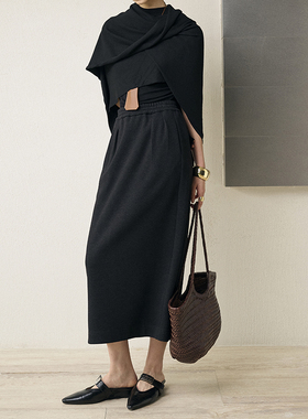 GUS毛呢松紧腰西装裙休闲半身裙直筒加厚保暖垂感中长款H型长裙