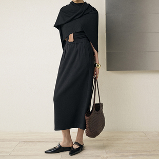 GUS毛呢松紧腰西装 H型长裙 裙休闲半身裙直筒加厚保暖垂感中长款