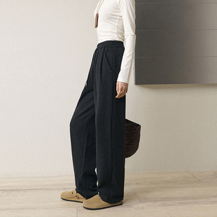 松紧腰醋酸羊毛梨型身材显瘦 阔腿裤 GUS冬加厚毛呢休闲西裤 女长裤