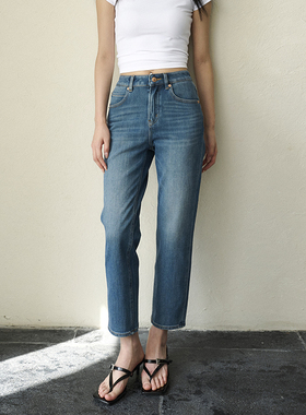 GUS复古弹力九分牛仔裤法棍裤直筒裤 经典高腰四面弹舒适显瘦春秋