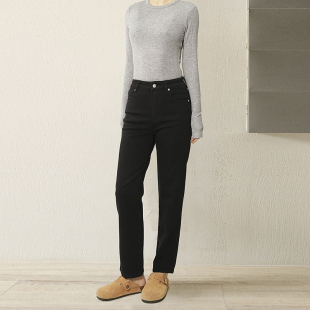 GUS秋冬加绒四面弹法棍牛仔裤 磨毛保暖深色弹力九分烟管高腰显瘦