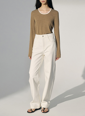 GUS土耳其进口面料白色牛仔 高腰显瘦显腿直 窄版裤弯刀裤纯棉