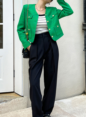 GUS 黄金比例黑色高腰西装阔腿裤直筒宽松休闲裤压褶长裤显瘦秋季