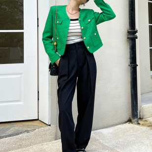 黄金比例黑色高腰西装 显瘦秋季 阔腿裤 压褶长裤 直筒宽松休闲裤 GUS