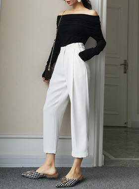 2025春秋 白色西装裤女 九分裤高腰 宽松直筒裤 休闲百搭显瘦chic