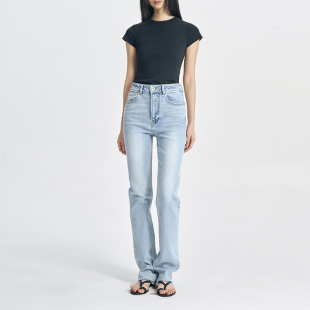 高腰窄版 弹力 直筒牛仔裤 铅笔裤 浅蓝色 女 GUS进口土耳其牛仔面料