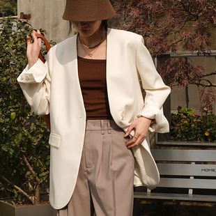 GUS高质感一粒扣无领西装 外套宽松直筒百搭休闲通勤垂感西服上衣