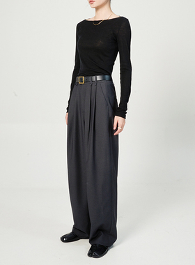 GUS深灰男友裤率性高Ji感设计感高腰宽松双褶直筒西装裤女阔腿裤