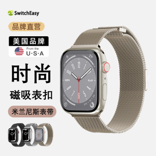 switcheasy适用苹果Apple Watch ultra2表带iwatch9/8不锈钢金属腕带s10米兰尼斯时尚手表带49/46/45mm