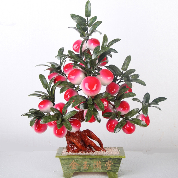 玉石大28桃子茶几寿桃树客厅寿桃电视柜蟠桃盘景摆件家居饰品玉器