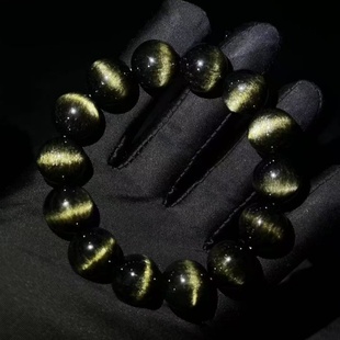 天然金曜石手链大颗粒手串珍稀黑曜石一线天猫眼石男女饰品礼物