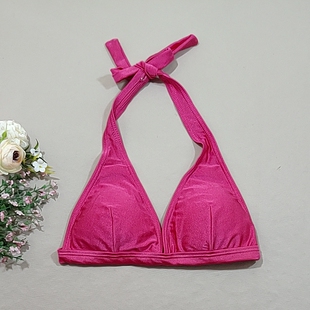 比基尼上衣特价 F557外贸原单高品质时尚 玫红色性感挂脖小胸聚拢款