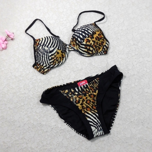 外贸原单泳衣女钢托聚拢豹纹性感三角比基尼沙滩温泉泳装 清仓处理