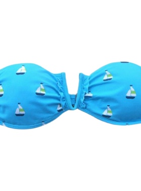 F178外单特价款 蓝色帆船抹胸小胸聚拢性感比基尼泳衣 A/B杯