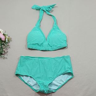 F570外贸原单高品质时尚 条纹挂脖性感舒适分体比基尼泳衣特价