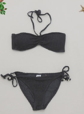 F136欧美大牌高品质时尚黑色抹胸聚拢款性感比基尼沙滩度假泳装