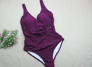 F374外贸原单高品质时尚紫红色遮肚显瘦保守款连体比基尼泳衣特价