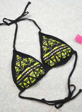 外贸原单F528 黑色 钉珠聚拢款 性感舒适比基尼泳装