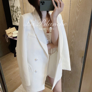 网红秋季新款小西装外套女士西服韩版气质厚款英伦白色轻奢中长款