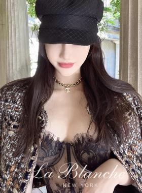 La Blanche【赫本再现】黑色网纱麂皮绒英伦复古时尚报童帽贝雷帽
