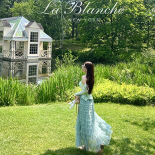 长裙及脚踝显瘦半身裙 新款 Blanche森系豆沙绿色蛋糕裙2023夏季