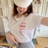 宽松显瘦纯棉女休闲 韩版 Blanche 巴黎Paris纯棉ins欧美风短袖