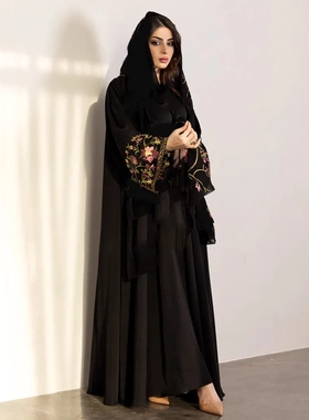 F450外贸跨境电商独立站阿拉伯刺绣绣花长袍时尚外穿Abaya长袍