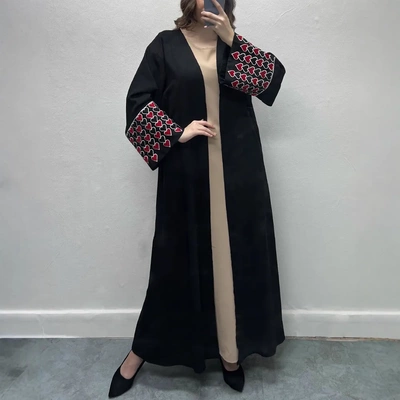 F465外贸跨境阿拉伯迪拜刺绣绣花长袍外穿Abaya开衫长袍