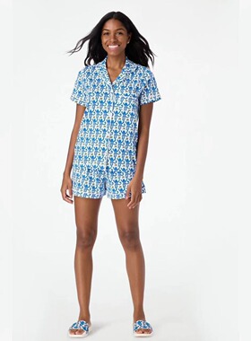 亚马逊新款wish独立站爆款欧美跨境薄款家居服短袖短裤套装女