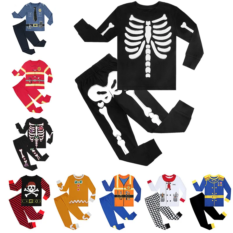 万圣节男童睡衣夜里发光欧美风骨架套装skeleton pajamas角色扮演