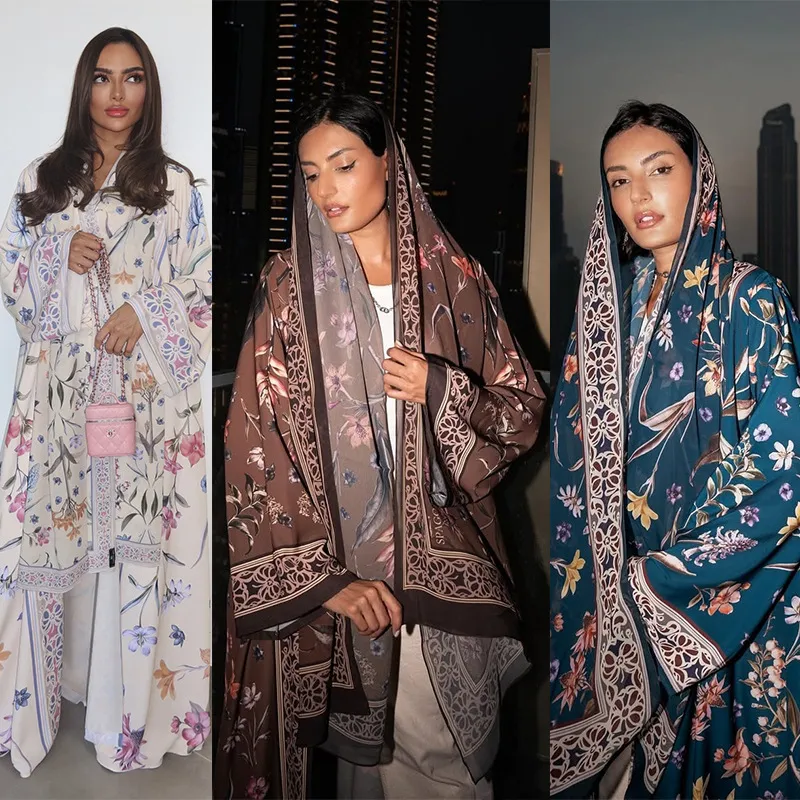 MQ223 2026夏modest开衫大袍配头巾亚马逊两件套