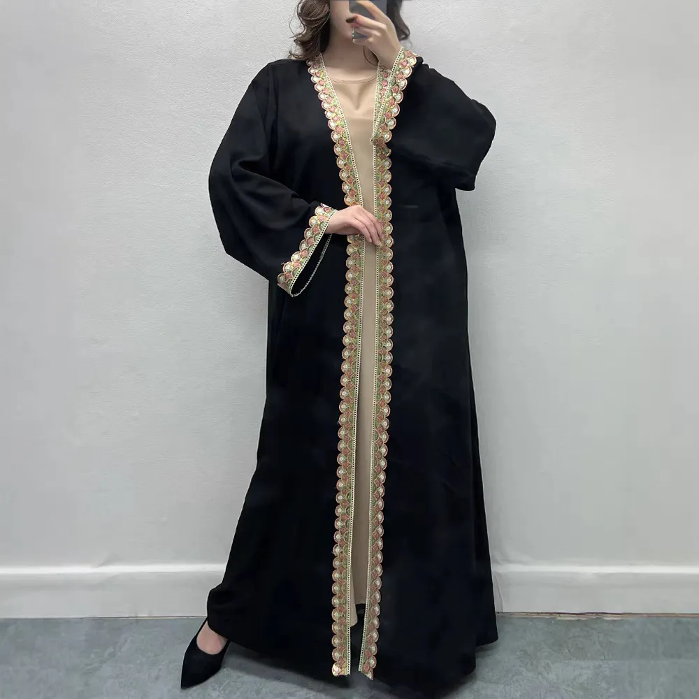 F474外贸跨境女装刺绣优雅宽松时尚外穿开衫长袍