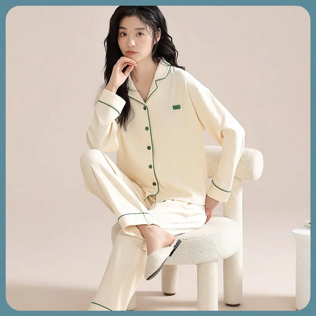 2026春季新100%棉女开衫睡衣套装