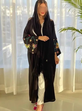 F441外贸跨境迪拜阿拉伯刺绣绣花长袍时尚外穿Abaya长袍