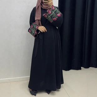 F456外贸跨境电商迪拜阿拉伯刺绣绣花长袍时尚Abaya长袍长裙现货