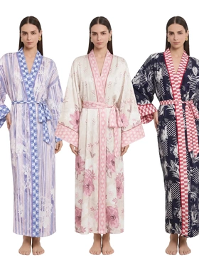 2026Blush Pink Floral Wrap Robe 柔粉花卉系带晨袍女睡袍