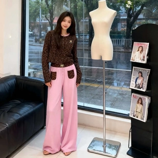 豹纹针织棉KT系列睡衣女可爱吊带上衣长裤开衫纯棉刺绣家居服套装