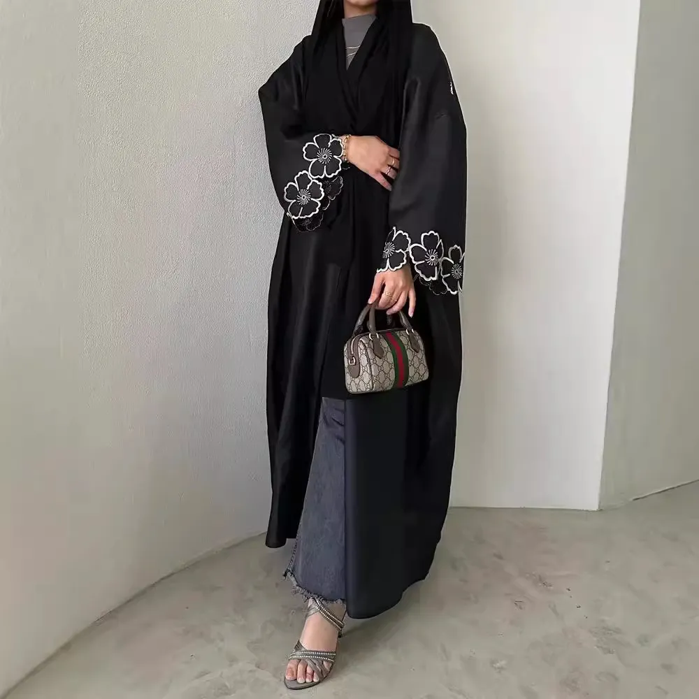 F428外贸跨境电商迪拜阿拉伯刺绣绣花长袍时尚外穿Abaya长袍现货