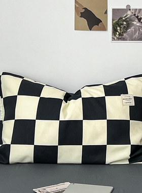 水洗棉枕套枕芯套装格子枕头套一只简约48*74cm单人一对成人枕皮