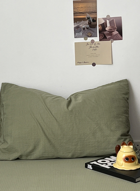 ins风双拼纯色双层纱枕套48*74一只装全棉单人枕头套枕芯套水洗棉