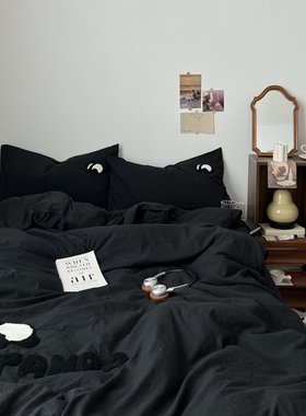 ins熊猫毛巾绣 I 四件套纯棉全棉床上用品被罩床单学生宿舍三件套