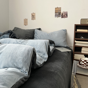 冬季加厚床上四件套牛奶绒被罩床单双面绒被套床笠学生宿舍三件套