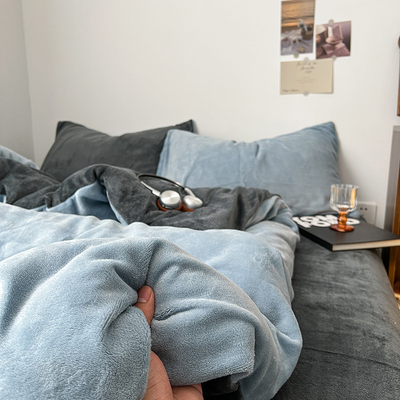 A类保暖牛奶绒四件套床上用品被罩床单加厚珊瑚绒被套三件套床笠4