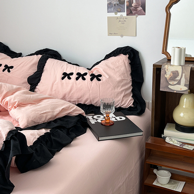 法式少女花边四件套1.8m床上用品水洗棉被罩床单宿舍三件套床笠款